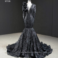 Jancember RSM67116 Mermaid Long Sleeve Sequin Lady Party Black Evening Gown